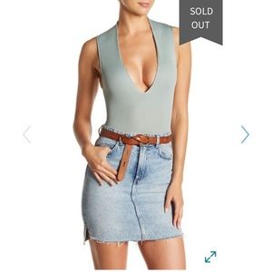 NWT Dance & Marvel Bodysuit Nude Deep Plunge
